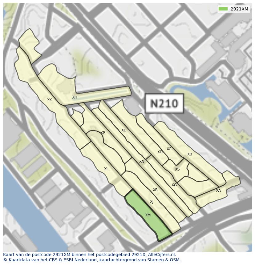 Afbeelding van het postcodegebied 2921 XM op de kaart.