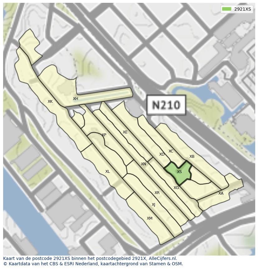 Afbeelding van het postcodegebied 2921 XS op de kaart.