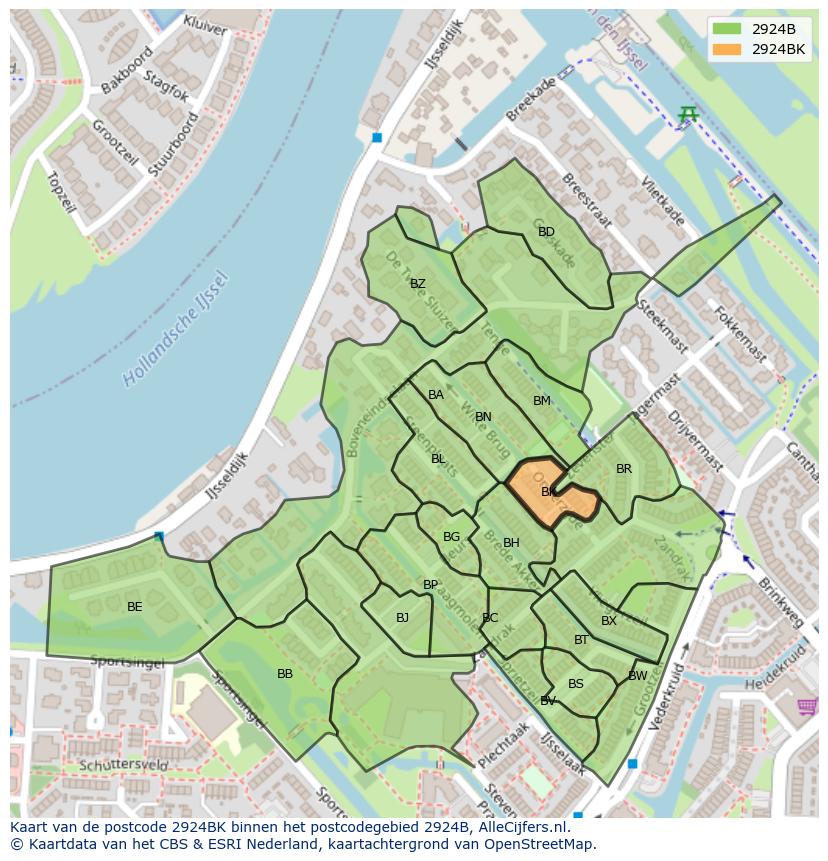 Afbeelding van het postcodegebied 2924 BK op de kaart.