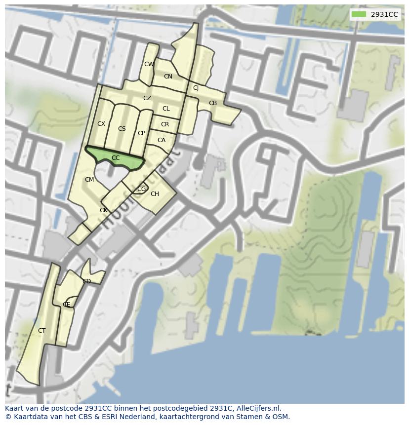Afbeelding van het postcodegebied 2931 CC op de kaart.