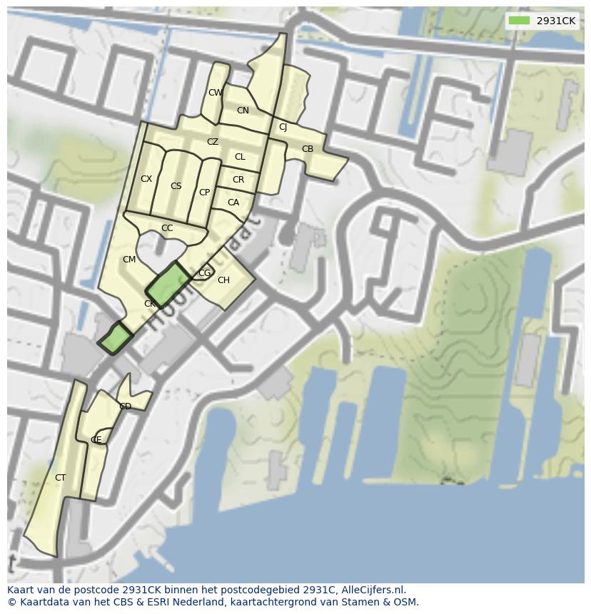 Afbeelding van het postcodegebied 2931 CK op de kaart.