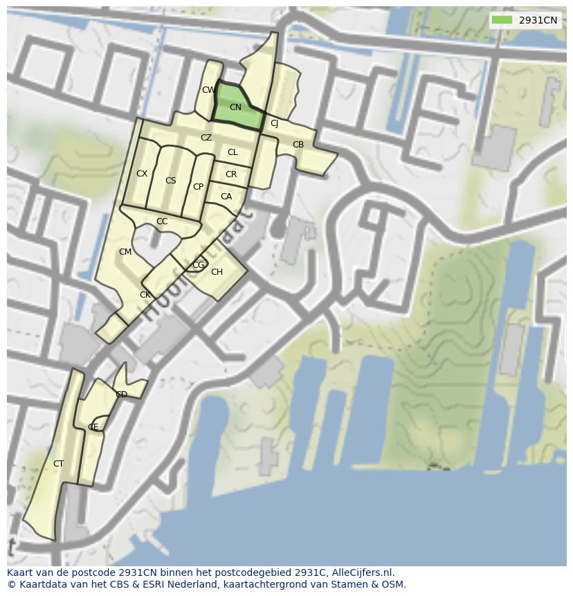 Afbeelding van het postcodegebied 2931 CN op de kaart.