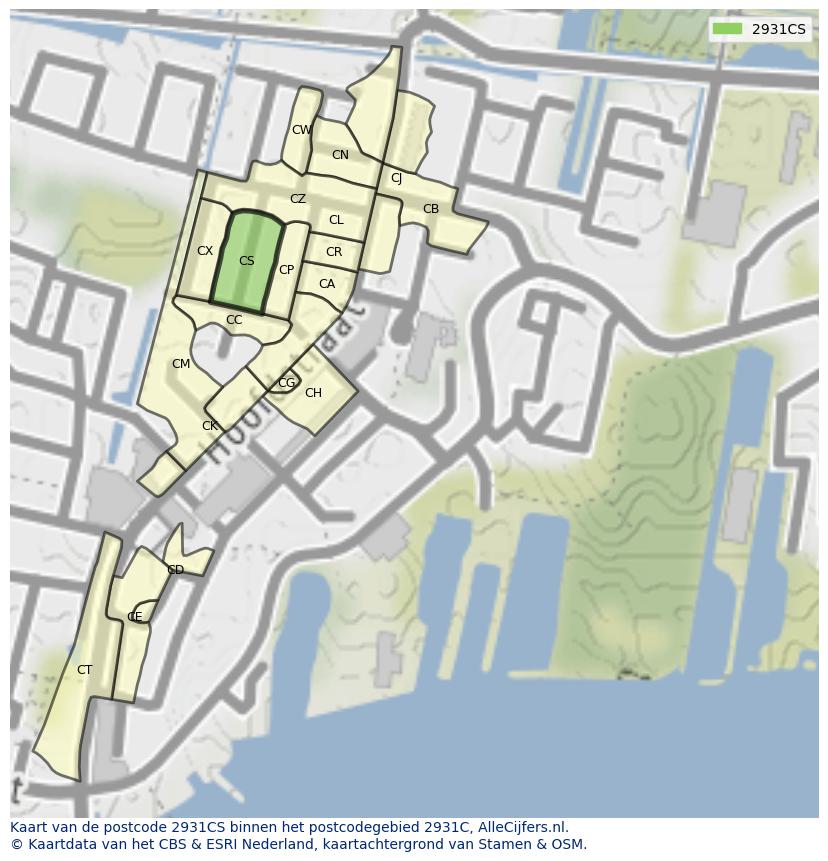 Afbeelding van het postcodegebied 2931 CS op de kaart.