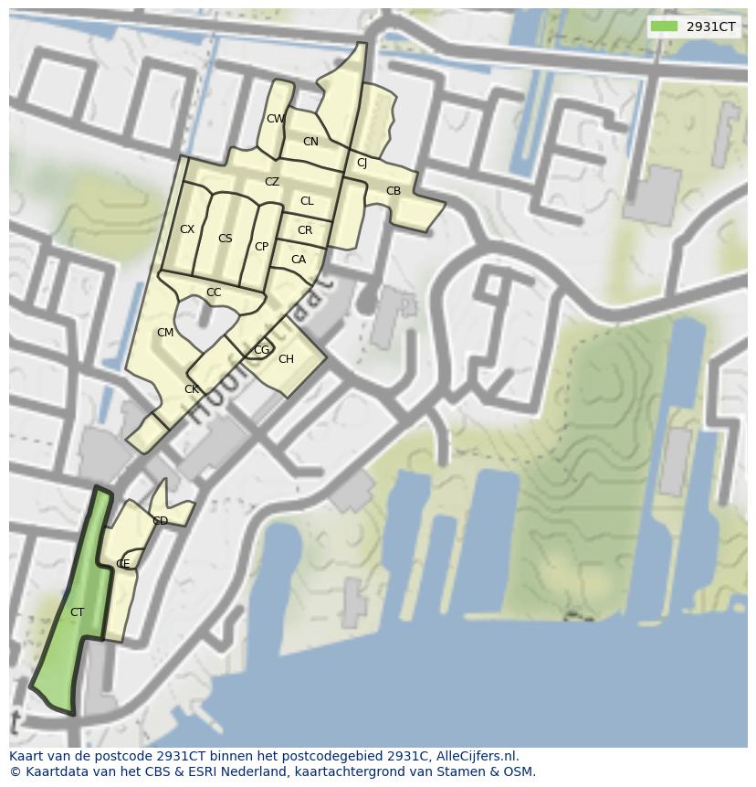 Afbeelding van het postcodegebied 2931 CT op de kaart.