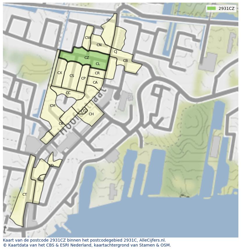 Afbeelding van het postcodegebied 2931 CZ op de kaart.