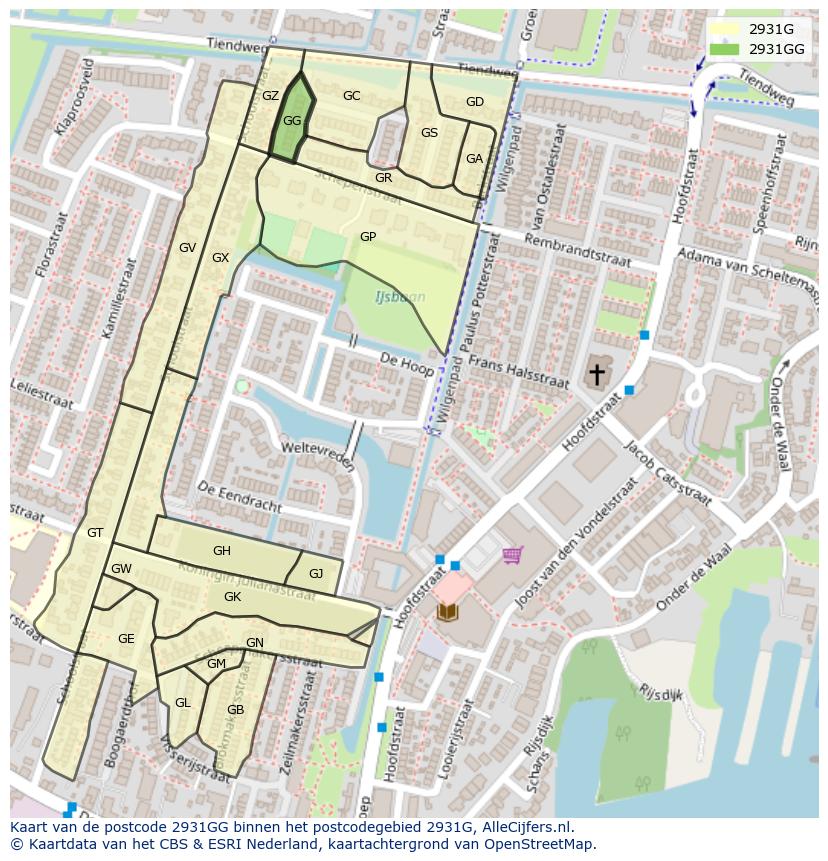 Afbeelding van het postcodegebied 2931 GG op de kaart.