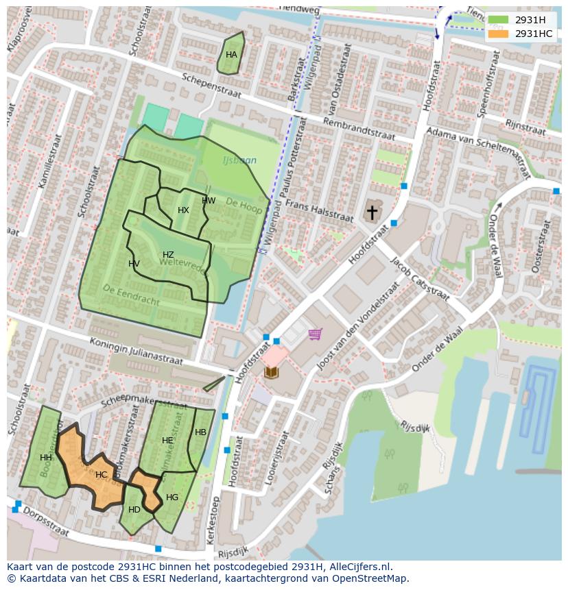 Afbeelding van het postcodegebied 2931 HC op de kaart.