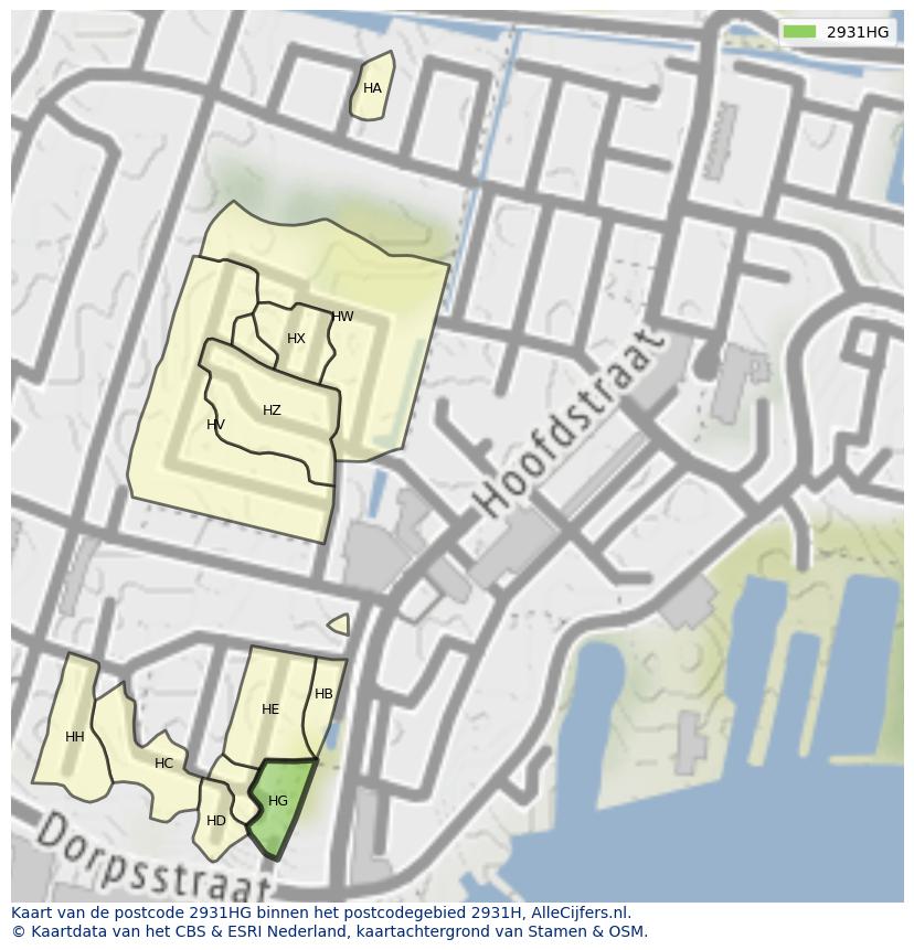 Afbeelding van het postcodegebied 2931 HG op de kaart.