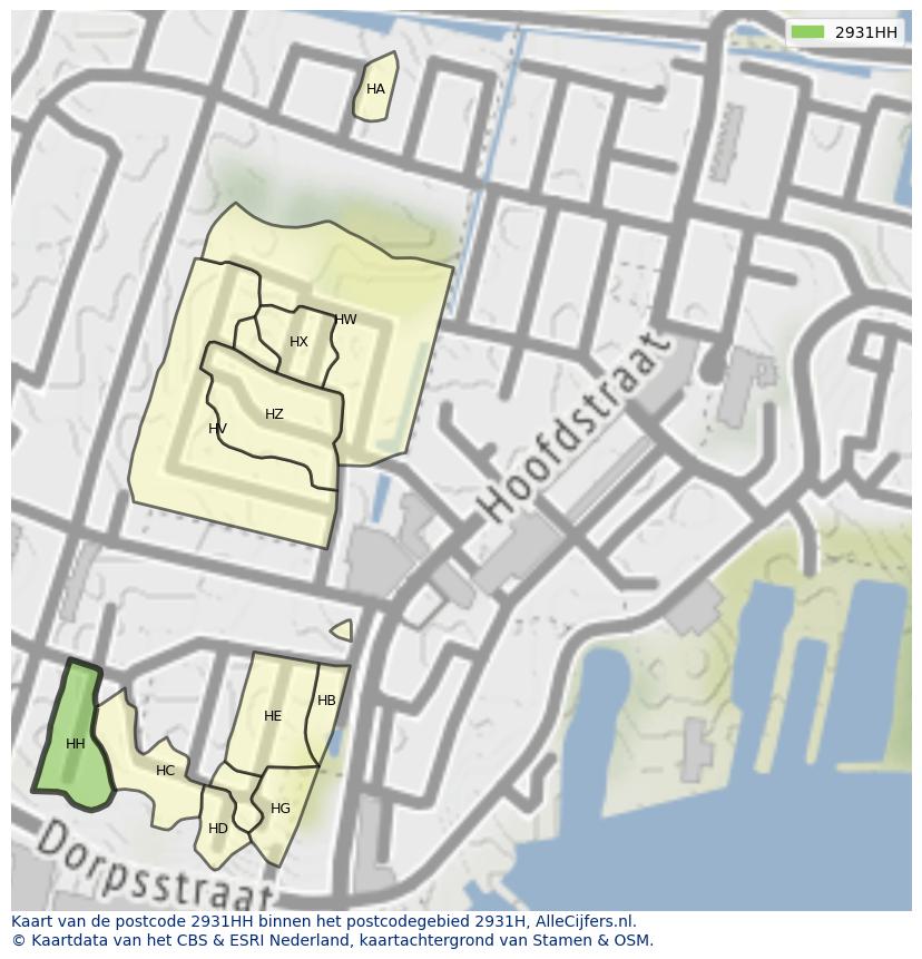Afbeelding van het postcodegebied 2931 HH op de kaart.