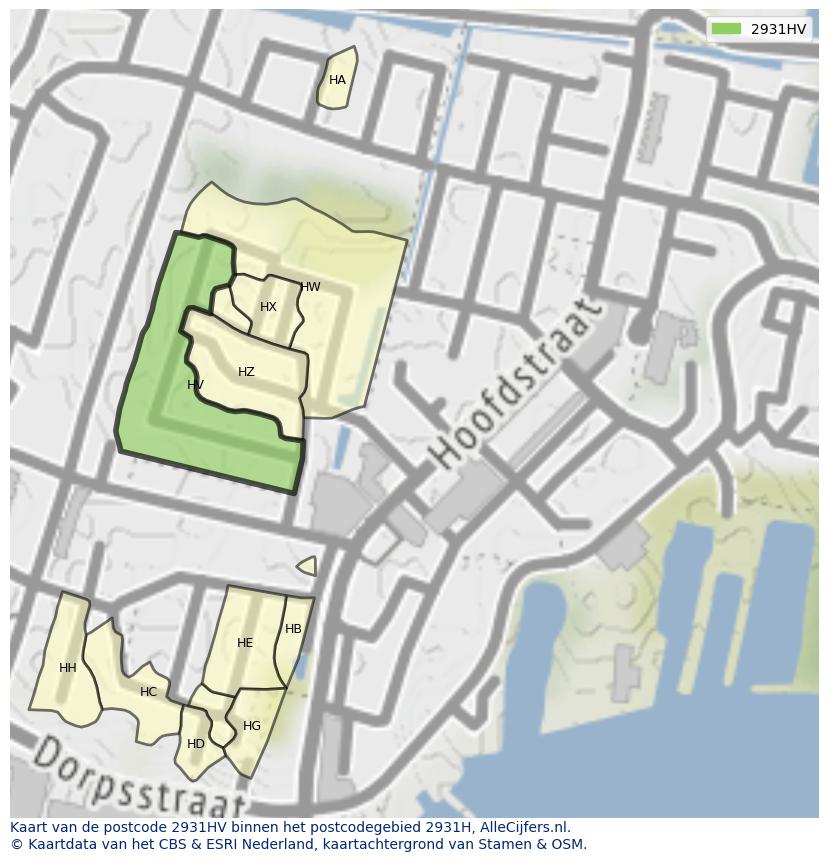 Afbeelding van het postcodegebied 2931 HV op de kaart.