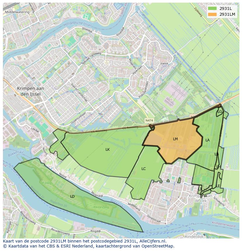Afbeelding van het postcodegebied 2931 LM op de kaart.