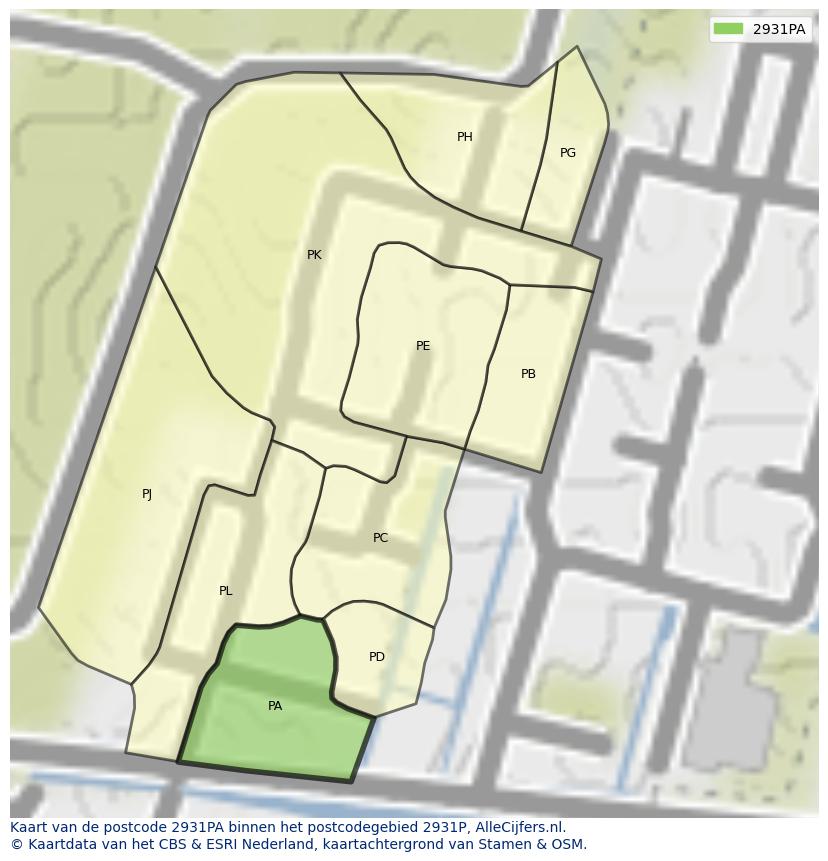 Afbeelding van het postcodegebied 2931 PA op de kaart.