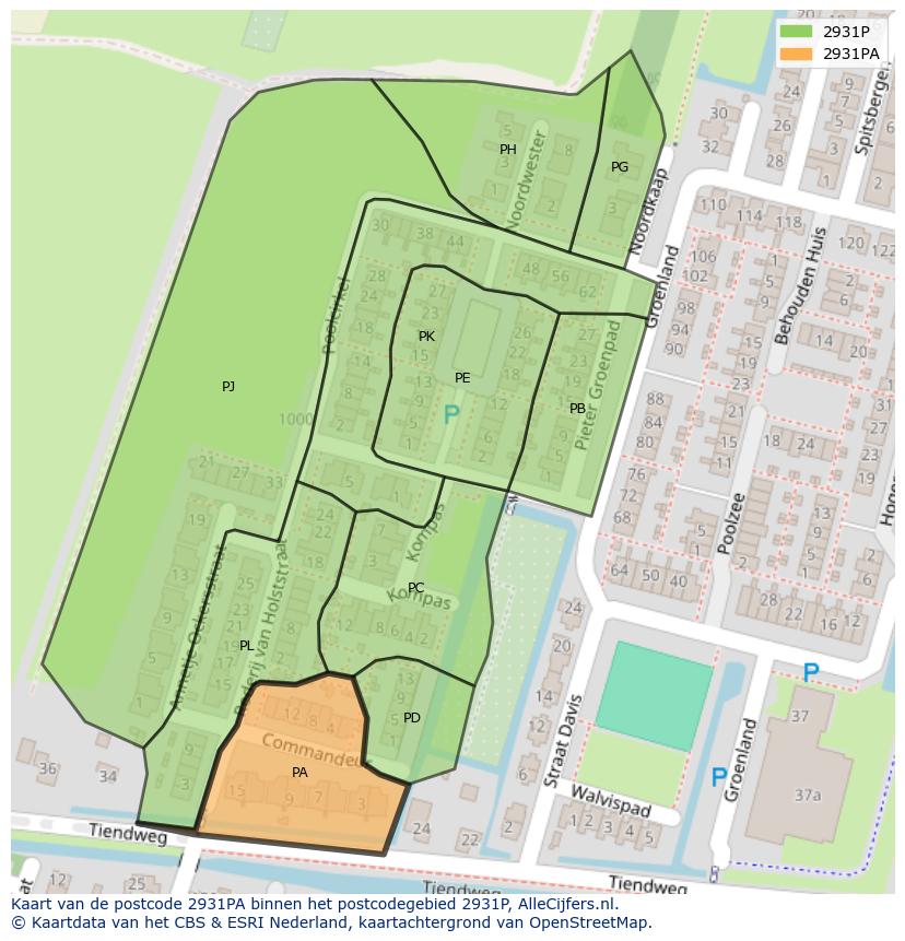 Afbeelding van het postcodegebied 2931 PA op de kaart.