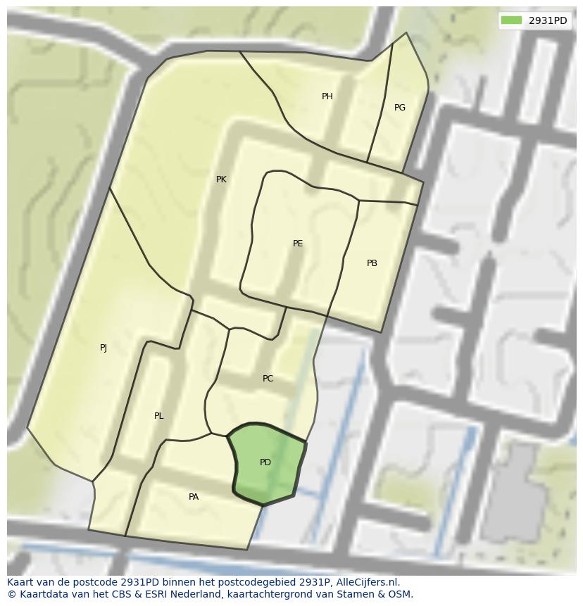 Afbeelding van het postcodegebied 2931 PD op de kaart.