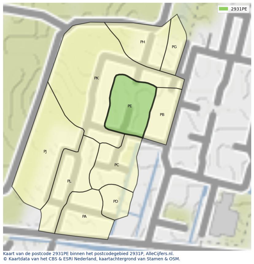 Afbeelding van het postcodegebied 2931 PE op de kaart.