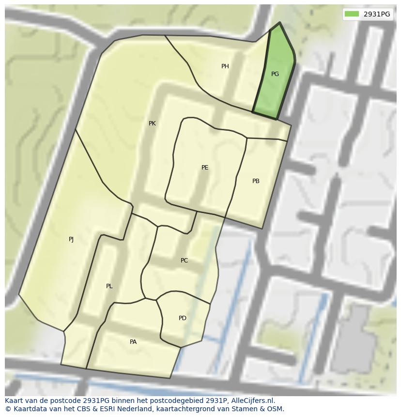 Afbeelding van het postcodegebied 2931 PG op de kaart.