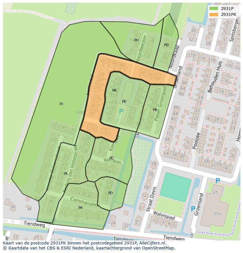 Afbeelding van het postcodegebied 2931 PK op de kaart.