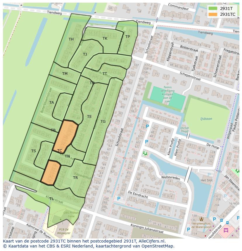 Afbeelding van het postcodegebied 2931 TC op de kaart.