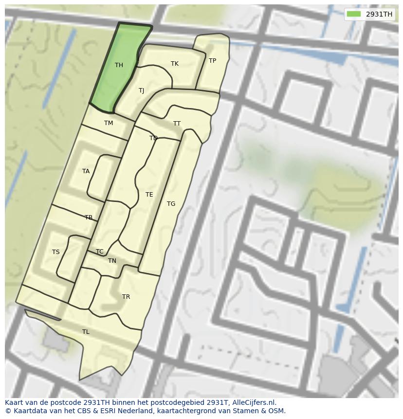 Afbeelding van het postcodegebied 2931 TH op de kaart.