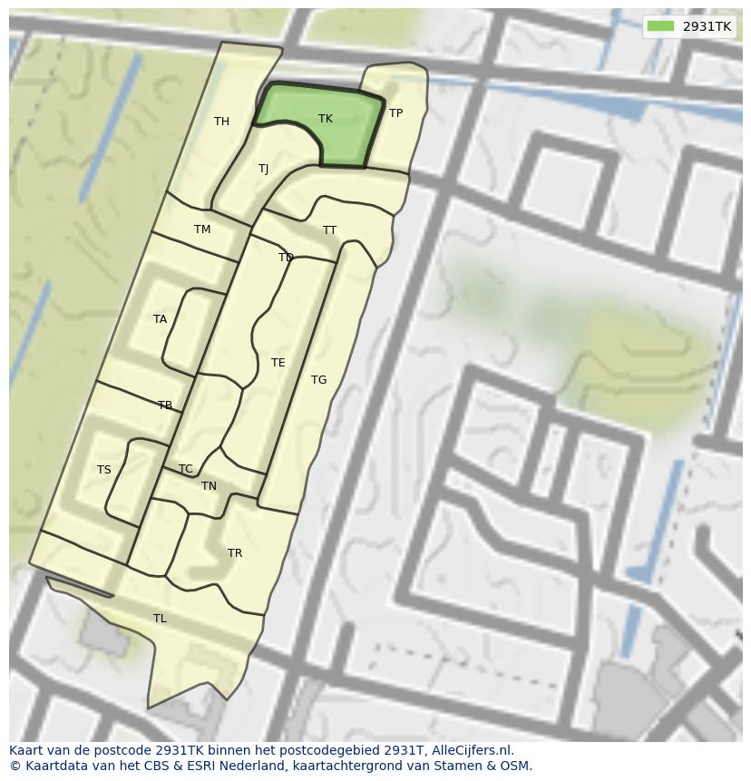 Afbeelding van het postcodegebied 2931 TK op de kaart.