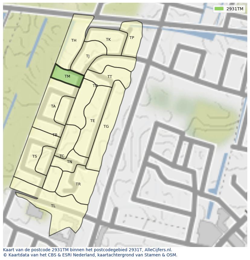 Afbeelding van het postcodegebied 2931 TM op de kaart.