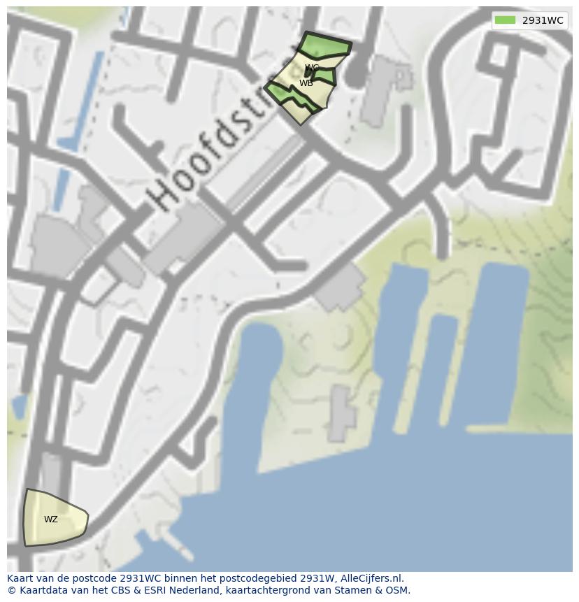 Afbeelding van het postcodegebied 2931 WC op de kaart.