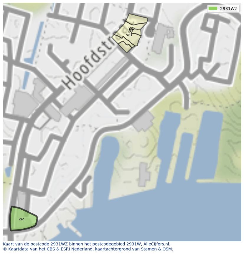 Afbeelding van het postcodegebied 2931 WZ op de kaart.