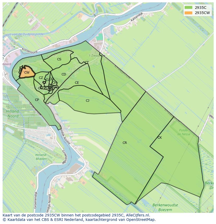 Afbeelding van het postcodegebied 2935 CW op de kaart.