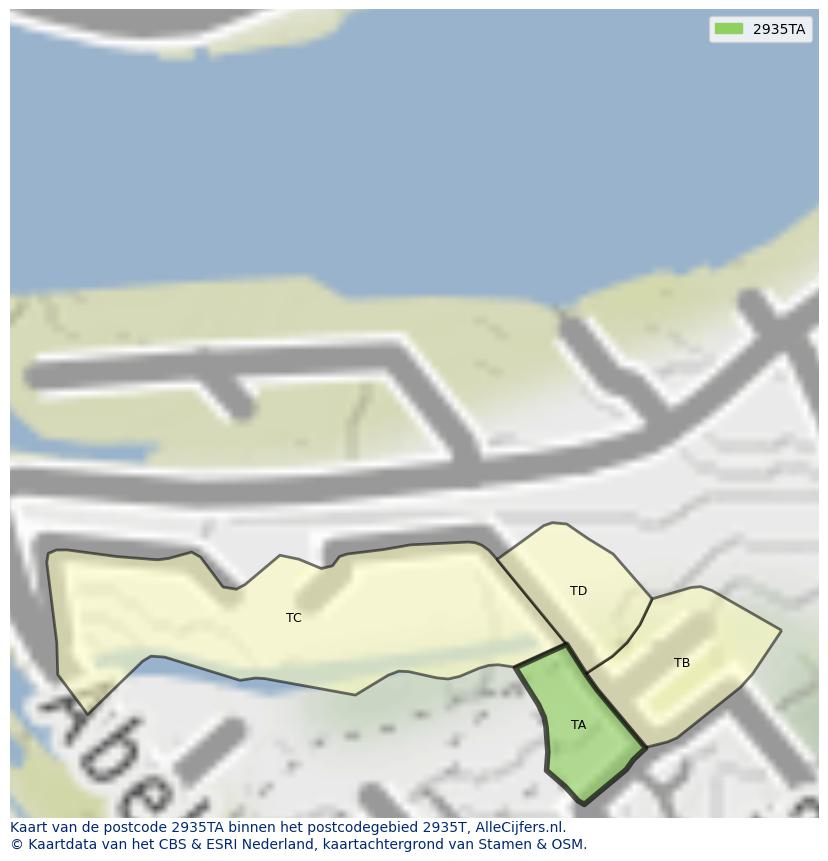 Afbeelding van het postcodegebied 2935 TA op de kaart.