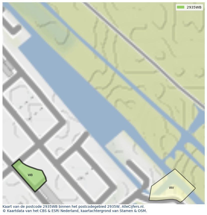 Afbeelding van het postcodegebied 2935 WB op de kaart.