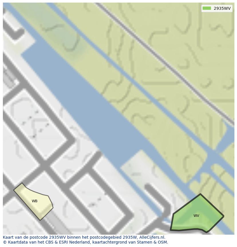 Afbeelding van het postcodegebied 2935 WV op de kaart.