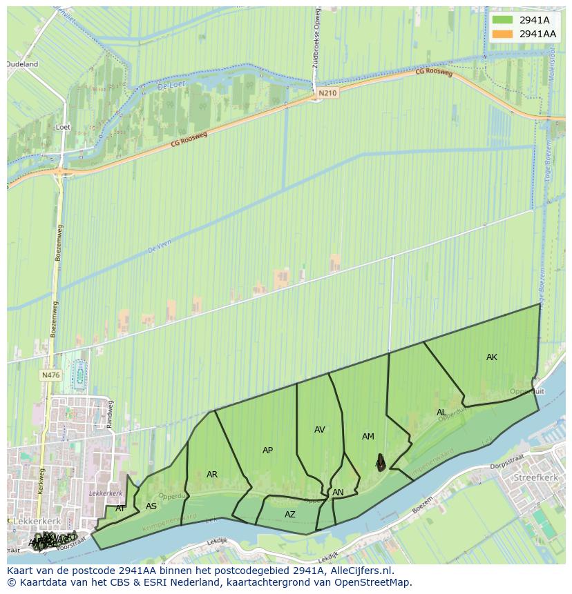 Afbeelding van het postcodegebied 2941 AA op de kaart.