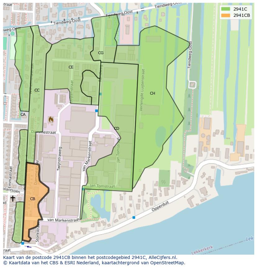 Afbeelding van het postcodegebied 2941 CB op de kaart.