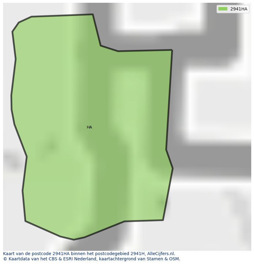 Afbeelding van het postcodegebied 2941 HA op de kaart.