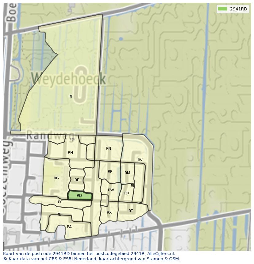 Afbeelding van het postcodegebied 2941 RD op de kaart.
