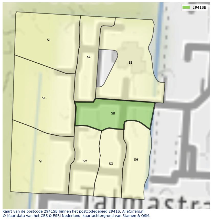 Afbeelding van het postcodegebied 2941 SB op de kaart.