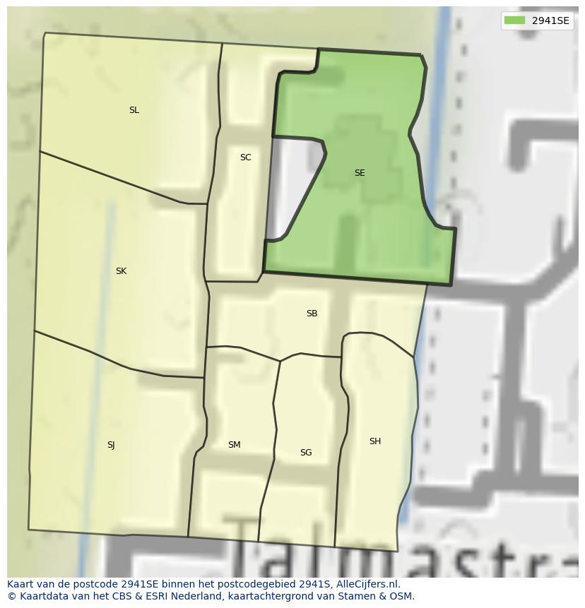 Afbeelding van het postcodegebied 2941 SE op de kaart.