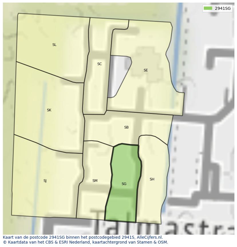 Afbeelding van het postcodegebied 2941 SG op de kaart.