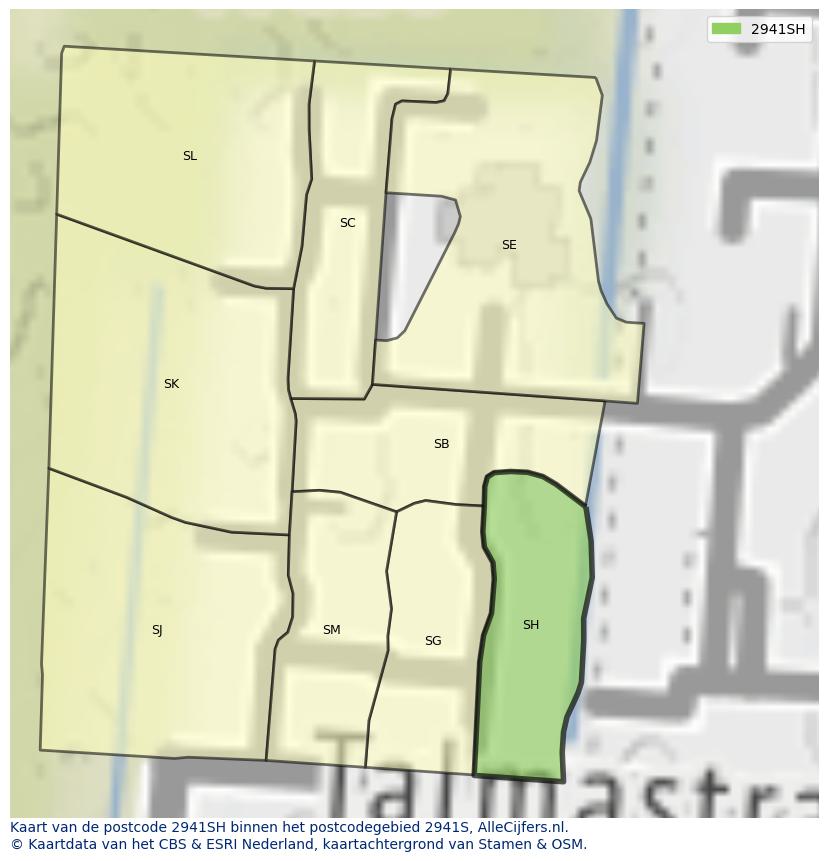 Afbeelding van het postcodegebied 2941 SH op de kaart.