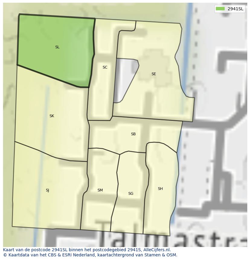 Afbeelding van het postcodegebied 2941 SL op de kaart.