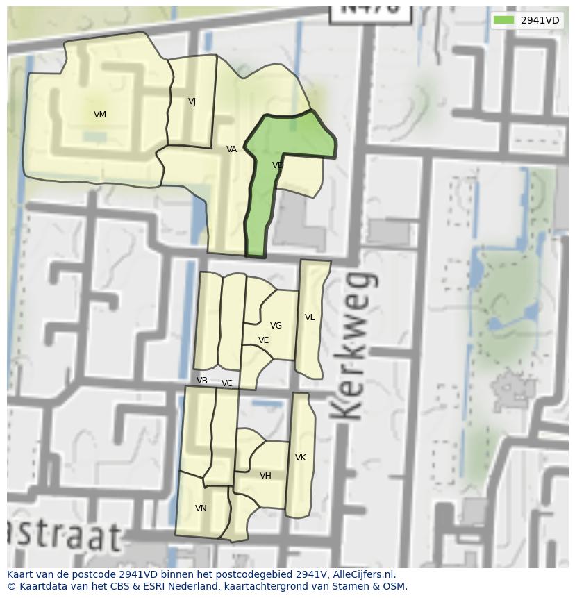 Afbeelding van het postcodegebied 2941 VD op de kaart.