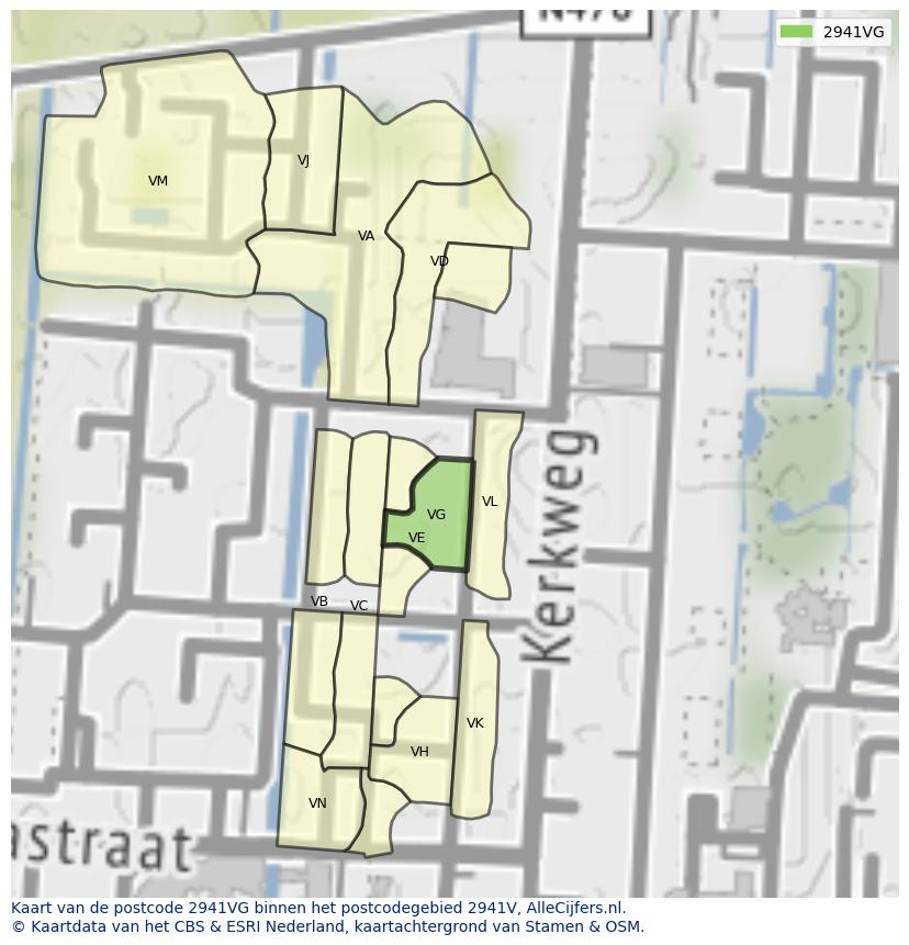 Afbeelding van het postcodegebied 2941 VG op de kaart.