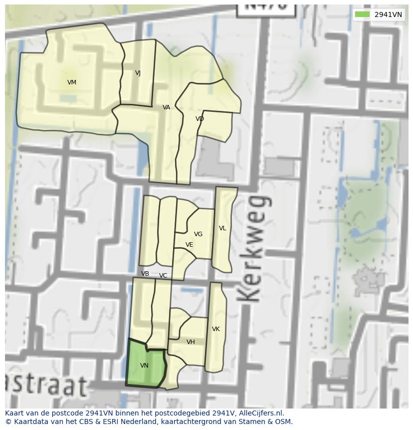Afbeelding van het postcodegebied 2941 VN op de kaart.