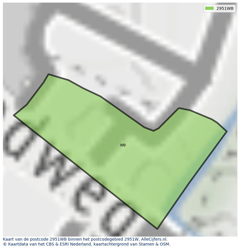 Afbeelding van het postcodegebied 2951 WB op de kaart.