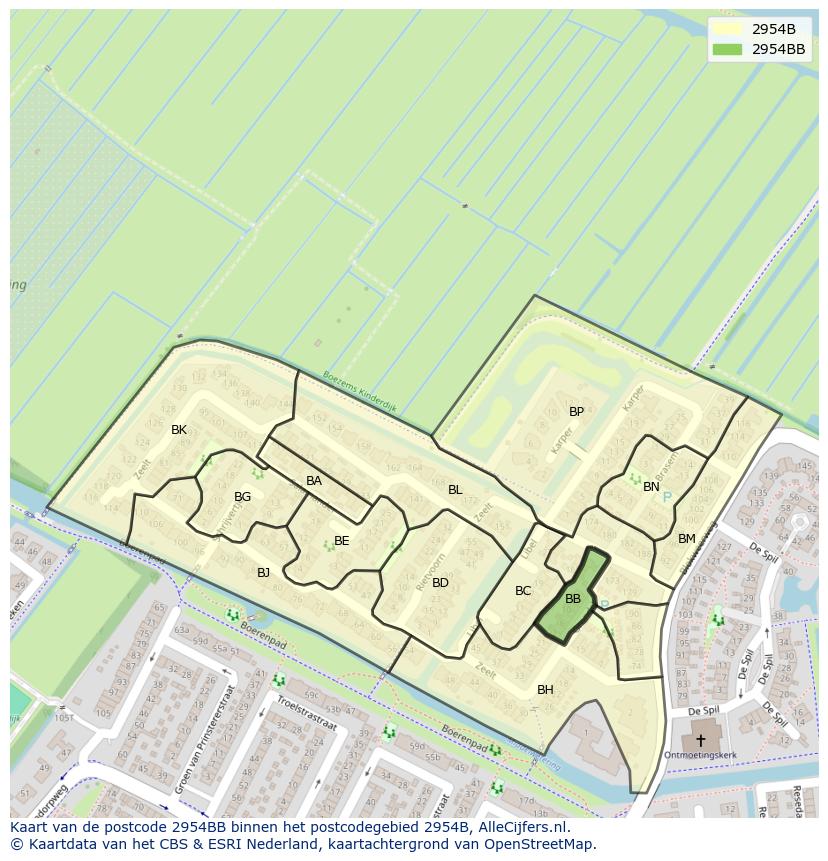 Afbeelding van het postcodegebied 2954 BB op de kaart.