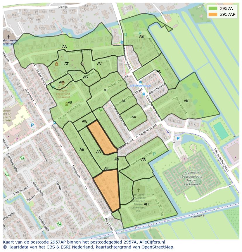 Afbeelding van het postcodegebied 2957 AP op de kaart.