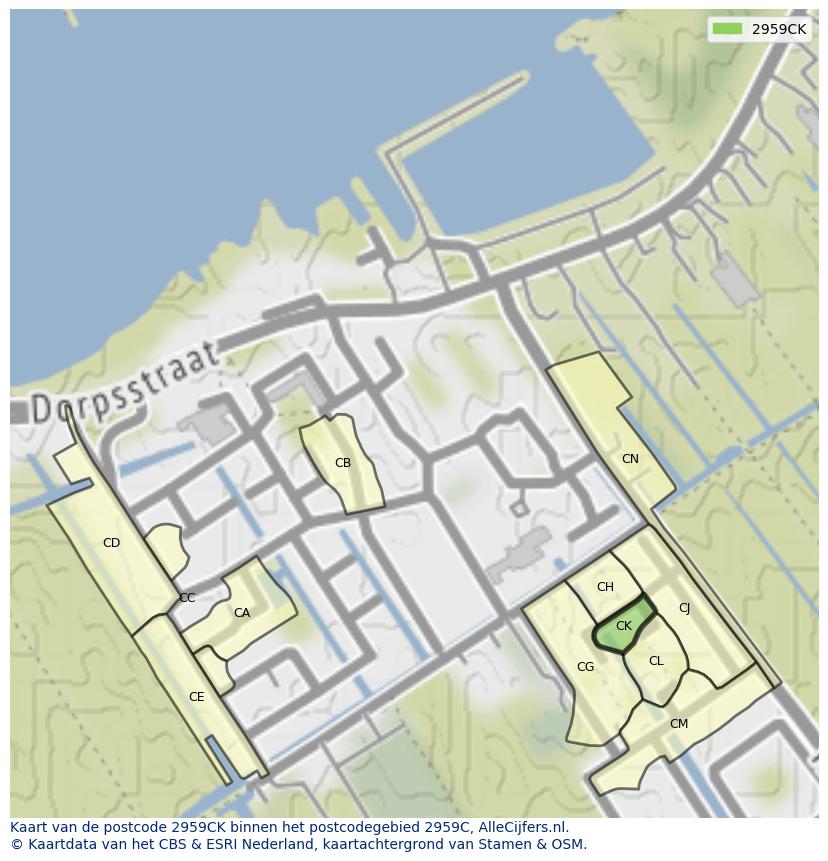 Afbeelding van het postcodegebied 2959 CK op de kaart.