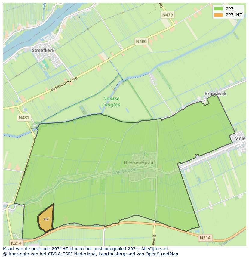 Afbeelding van het postcodegebied 2971 HZ op de kaart.