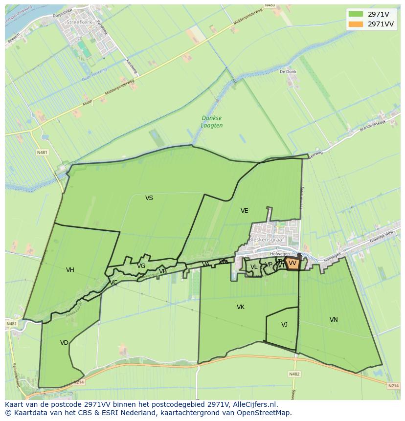 Afbeelding van het postcodegebied 2971 VV op de kaart.