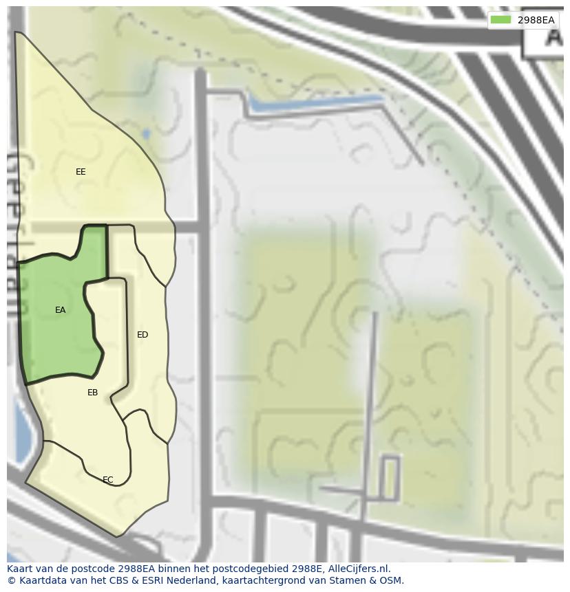 Afbeelding van het postcodegebied 2988 EA op de kaart.